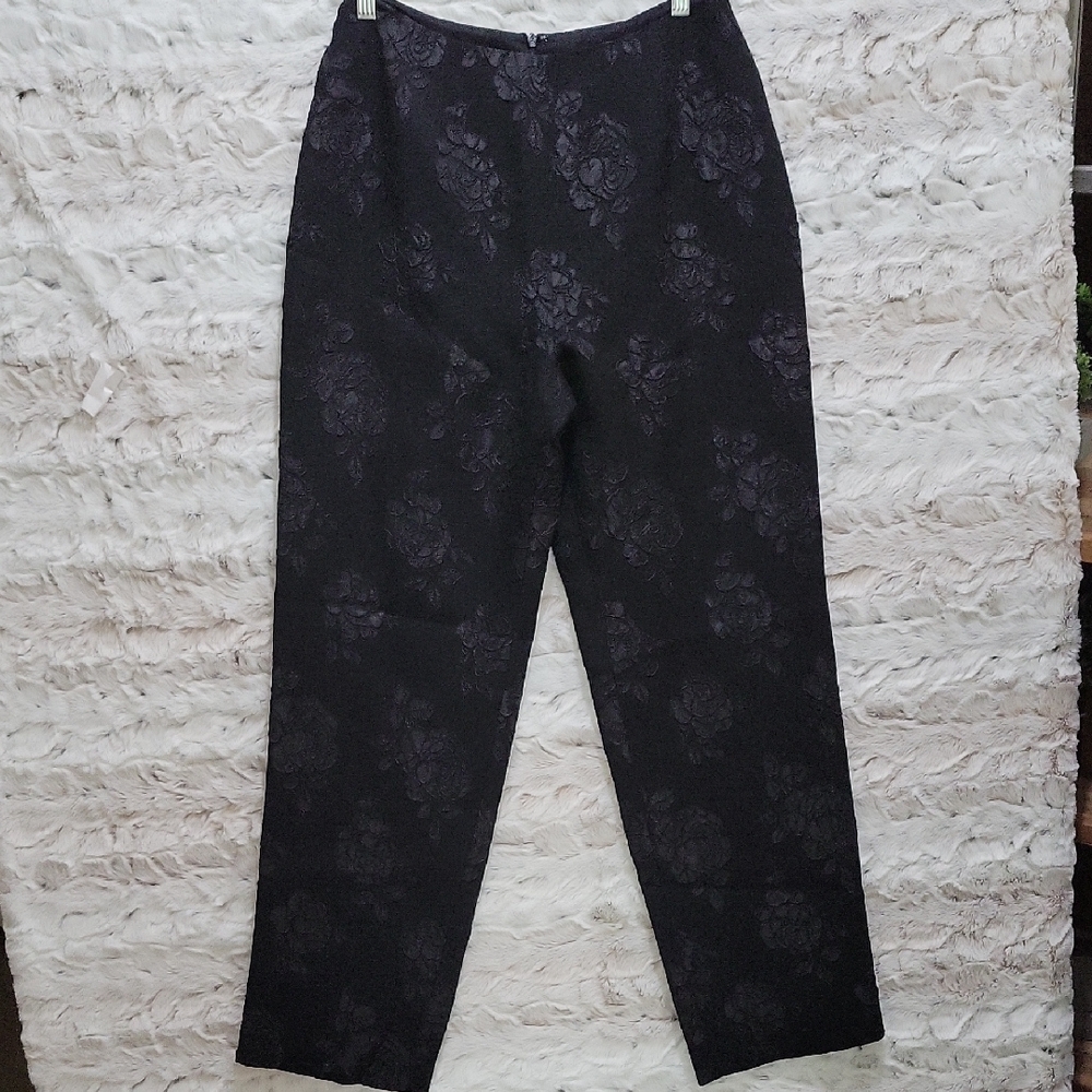 Spenser Jeremy Black Floral Jacquard Trousers Womens Sz 8, Elegant, Old Money
